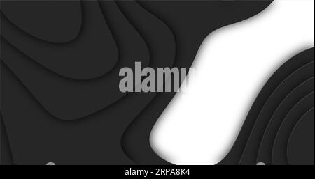 Schwarz geschnittenes abstraktes Hintergrundmuster aus Linien und Wellen. Stockfoto