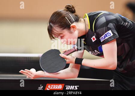 PyeongChang, Republik Korea. September 2023. HiNA Hayata (JPN) Tischtennis : 2023 Asiatische Tischtennismeisterschaften Frauen Teamquarterfinale zwischen Japan und Indien im Pyeongchang Dome in Pyeongchang, Republik Korea. Quelle: Itaru Chiba/AFLO/Alamy Live News Stockfoto