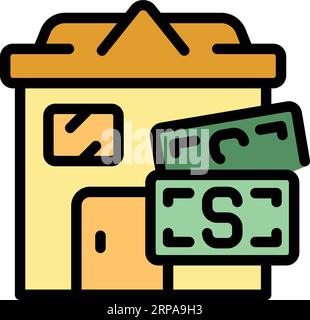 Konturvektor für das Symbol "Zuschuss erstellen". Bankgeld. Finanzierungsfarbe flach Stock Vektor