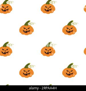 Niedlicher Cartoon-Kürbis. Nahtloses Muster mit Kürbis. Vektorillustration des halloween-Kürbisses. Kinderillustration im Cartoon-Stil. Stock Vektor