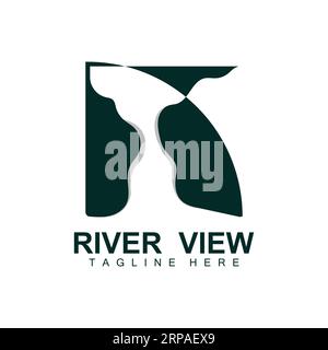 River Logo Design, River Creek Vector, Flussseite Illustration mit Einer Kombination aus Bergen und Natur, Produktmarke Stock Vektor