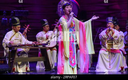 (190507) -- WIEN, 7. Mai 2019 -- Singer Song Leiyang tritt während einer Show traditioneller chinesischer Musik und Akrobatik in Wien, Österreich, am 6. Mai 2019 auf. Die Show wurde von Künstlern aus der chinesischen Provinz Henan mitgebracht und war Teil der Veranstaltung zum Chinesischen Sprachtag der Vereinten Nationen. OSTERREICH-WIEN-CHINESISCH-SPRACHIGE TAGESKUNSTPERFORMANCE GUOXCHEN PUBLICATIONXNOTXINXCHN Stockfoto