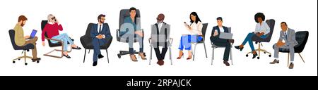 Geschäftsleute sitzen, nehmen an einem Meeting Teil. Stock Vektor