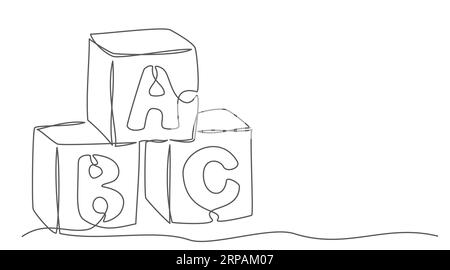 Alphabet Cubes einzeilige Zeichnung isoliert auf weißem Hintergrund Stock Vektor