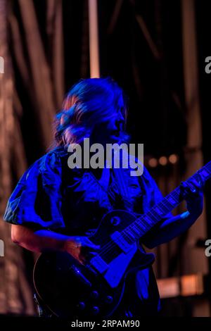 Seattle, USA. September 2023. Die Olympia-Band Sleater Kinney tritt während des Bumbershoot Weekend 2023 auf der Fountain Stage auf. Das Festival wurde nach dem Wiederauftreten von Live-Musikfestivals nach der COVID-Pandemie mit Spannung erwartet. James Anderson/Alamy Live News Stockfoto