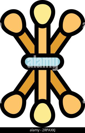 Wattestäbchen Symbol Konturvektor. Holztupfer. Kunststoffstab, Farbe flach Stock Vektor