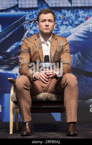 (190523) -- SEOUL, 23. Mai 2019 -- Schauspieler Taron Egerton nimmt am 23. Mai 2019 an einer Pressekonferenz für seinen neuen Film Rocketman in Seoul Teil. Der Film wird am 5. Juni in Südkorea veröffentlicht. ) SÜDKOREA-SEOUL-FILM-PRESSEKONFERENZ LeexSang-ho PUBLICATIONxNOTxINxCHN Stockfoto