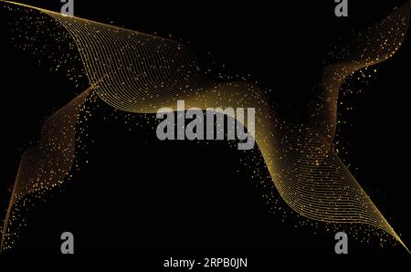 Abstrakte Wellenlinien mit goldenem Glitzerhintergrund Stock Vektor