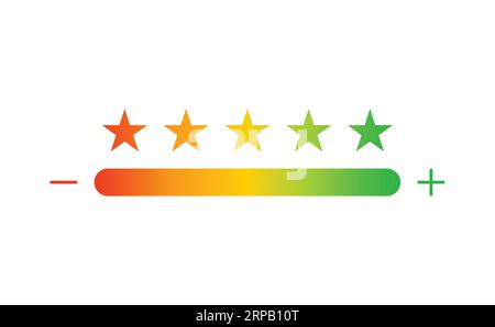 Bewertung der Zufriedenheitssterne von negativ zu positiv (Minus zu Plus) Stock Vektor