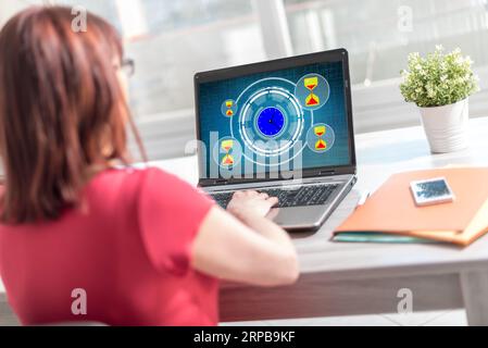 Laptop-Bildschirm mit einem Zeitmanagement-Konzept Stockfoto