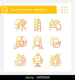 Pixel Perfect Gradient Haircare-Linien-Symbole Stock Vektor