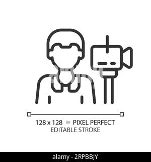 Anpassbares 2D-Symbol für dünne, lineare schwarze Kameramänner Stock Vektor