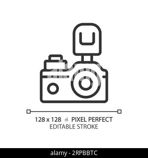 Anpassbares 2D-Symbol für dünne, lineare, schwarze Kamera Stock Vektor
