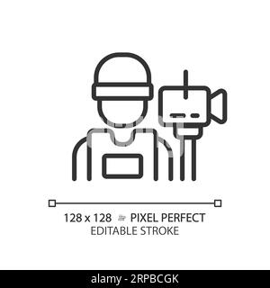 Anpassbares 2D-Symbol für dünne, lineare schwarze Kameramänner Stock Vektor