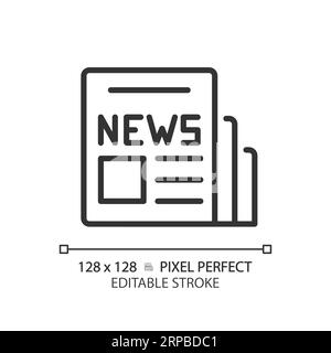 2D anpassbares dünnes, lineares schwarzes Zeitungssymbol Stock Vektor
