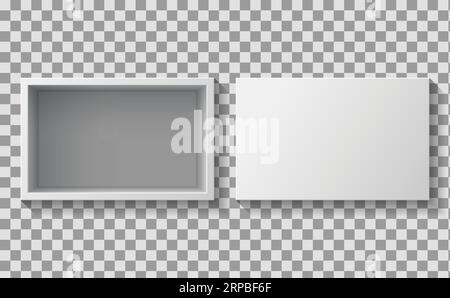 Öffnen Sie die Box, um realistische Vektorverpackungen anzuzeigen Stock Vektor