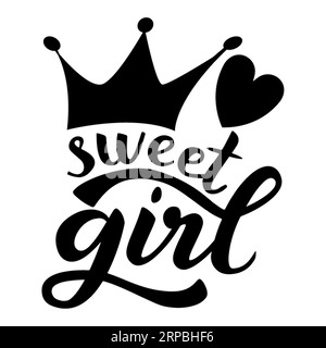 Sweet Girl Typografie T-Shirt Design, T-Shirt Print, Kalligraphie, Beschriftung, T-Shirt Designs, Silhouette-T-Shirt-Design Stock Vektor