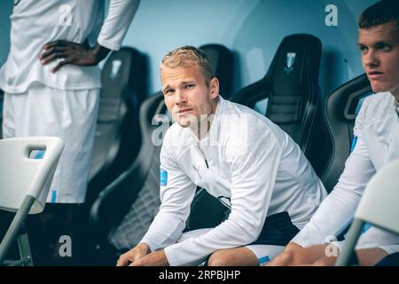 Malmoe, Schweden. September 2023. Oscar Lewicki von Malmoe FF während des Allsvenskan-Spiels zwischen Malmoe FF und IFK Göteborg im Eleda Stadion in Malmoe. (Foto: Gonzales Photo/Alamy Live News Stockfoto