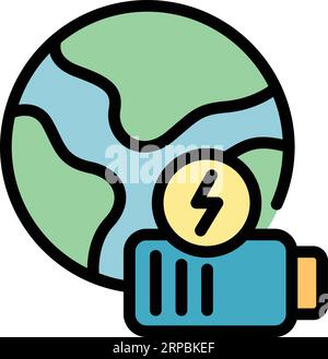 Konturvektor des Symbols „Energie des Planeten füllen“. Kraftwerke. Umweltfreundliche Wasserfarbe flach Stock Vektor