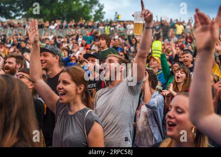 (190624) -- WIEN, 24. Juni 2019 -- Foto aufgenommen am 23. Juni 2019 zeigt die Szene der Musikveranstaltung Donauinselfest in Wien. ) AUSTRIA-MUSIC-FESTIVAL GuoxChen PUBLICATIONxNOTxINxCHN Stockfoto