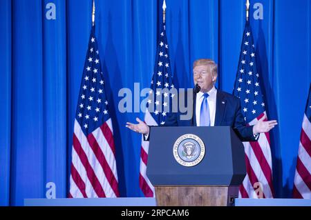 (190629) -- OSAKA, 29. Juni 2019 -- US-Präsident Donald Trump spricht auf einer Pressekonferenz nach dem Gipfel der Gruppe der 20 (G20) in Osaka, Japan, am 29. Juni 2019. Trump sagte hier am Samstag, dass er während seines Besuchs in Südkorea an diesem Wochenende den Spitzenführer der Demokratischen Volksrepublik Korea (DVRK) Kim Jong UN in der Demilitarisierten Zone (DMZ) treffen könnte, obwohl weitere Details noch nicht geklärt sind. ) JAPAN-OSAKA-G20 GIPFEL-US-TRUMP-PRESSEKONFERENZ WANGXJINGQIANG PUBLICATIONXNOTXINXCHN Stockfoto