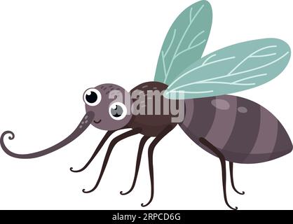 Lustiger Mückencharakter. Geflügeltes Insektencartoon-Maskottchen Stock Vektor