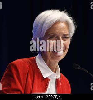 (190702) -- WASHINGTON, 2. Juli 2019 -- Aktenfoto vom 11. April 2019 zeigt Christine Lagarde, Geschäftsführerin des Internationalen Währungsfonds (IWF), Teilnahme an einer Pressekonferenz auf den Frühjahrstagungen des IWF und der Weltbank in Washington D.C., USA. Christine Lagarde sagte am Dienstag, dass sie die Ehre habe, für die Präsidentschaft der Europäischen Zentralbank (EZB) nominiert worden zu sein, und hat beschlossen, während der Nominierungszeit vorübergehend von der IWF-Führung zurückzutreten. ) FILE-U.S.-WASHINGTON D.C.-CHRISTINE LAGARDE-ECB-NOMINATION LIUXJIE PUBLICATIONXNOTXINXCHN Stockfoto