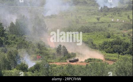 (190703) -- SLUNJ (KROATIEN), 3. Juli 2019 -- Militärfahrzeuge werden während der Militärübung Puma 19 in Slunj, Kroatien, am 3. Juli 2019 gesehen. ) KROATIEN-SLUNJ-MILITÄRISCHE ÜBUNG-PUMA 19 KristinaxStedulxFabac PUBLICATIONxNOTxINxCHN Stockfoto