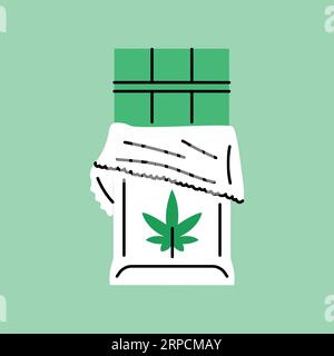 Marihuana-Schokoriegel mit schwarzer Linie. Betäubungsmittel. Schild „Alternative zum Arzneimittel“. Stock Vektor