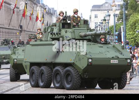 (190722) -- BRÜSSEL, 22. Juli 2019 -- Eine Parade findet während der Feierlichkeiten zum Belgischen Nationalfeiertag am 21. Juli 2019 in Brüssel, Belgien, statt. Anlässlich des Belgischen Nationalfeiertags wurde am Sonntag im Zentrum von Brüssel eine große Parade organisiert. ) BELGIEN-BRÜSSEL-NATIONALFEIERTAG WangxXiaojun PUBLICATIONxNOTxINxCHN Stockfoto