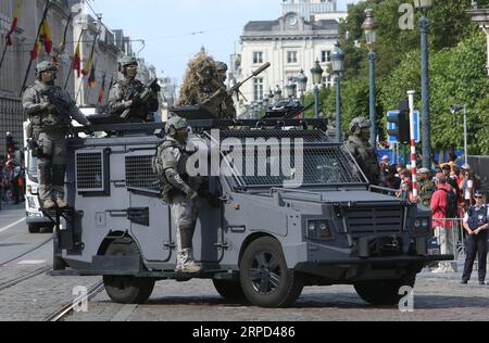 (190722) -- BRÜSSEL, 22. Juli 2019 -- Soldaten der belgischen Anti-Terror-Truppe nehmen an der Parade während der Feierlichkeiten zum Belgischen Nationalfeiertag in Brüssel, Belgien, am 21. Juli 2019 Teil. Anlässlich des Belgischen Nationalfeiertags wurde am Sonntag im Zentrum von Brüssel eine große Parade organisiert. ) BELGIEN-BRÜSSEL-NATIONALFEIERTAG WangxXiaojun PUBLICATIONxNOTxINxCHN Stockfoto