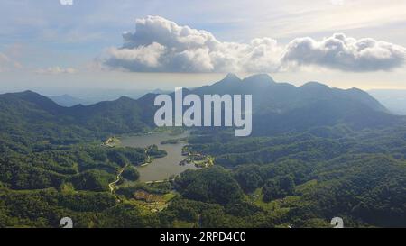 (190722) -- PEKING, 22. Juli 2019 -- Luftaufnahme vom 8. Juli 2019 zeigt die Landschaft im Jianfengling National Forest Park in der südchinesischen Provinz Hainan. Hainan ist die südlichste Provinz Chinas und auch die Provinz mit der kleinsten Landfläche und der größten Ozeanfläche. Die Ferieninsel Hainan bietet frische Luft, saubere Flüsse und eine hohe Waldbedeckungsrate. Die Stadt Sansha in Hainan wurde 2012 gegründet. Seitdem hat die Stadtverwaltung die Maßnahmen zur Verbesserung der Umwelt der Inseln in Sansha intensiviert. Mehr als 3 Millionen Setzlinge wurden in Sansha, wi, gepflanzt Stockfoto