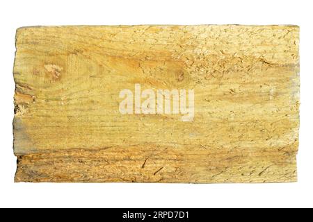 Natürliche Kiefernholz gerissene Plank Textur. Körnung, Abdeckung. Isoliert auf weißem Hintergrund Stockfoto