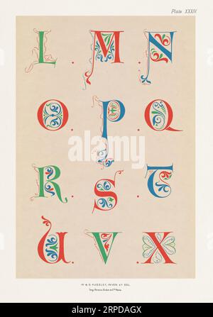 Mittelalterliches Alphabet. Das Alphabet der Anfangsbuchstaben des 12. Jahrhunderts Stockfoto