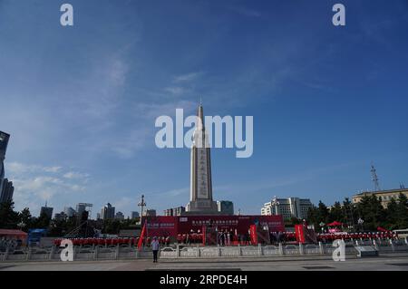 (190801) -- NANCHANG, 1. Aug. 2019 -- Foto vom 1. Aug. 2019 zeigt das Nanchang 1. August Memorial während einer rituellen Zeremonie für die Beleuchtung der Flamme für die 7. Militärweltspiele und Fackelrelais in Nanchang, ostchinesische Provinz Jiangxi. ) (SP)CHINA-NANCHANG-7TH MILITARY WORLD GAMES-FLAME LIGHTING CEREMONY AND FACKEL RELAY ZHOUXMI PUBLICATIONXNOTXINXCHN Stockfoto