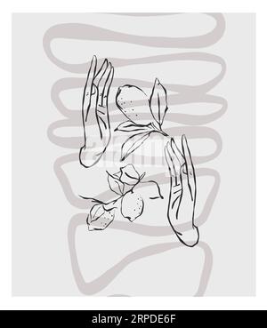 Handgezeichneter Vektor abstrakte grafische Strichgrafik einfacher, zeitgenössischer Sammlungsdruck mit Boho-Ästhetik organischen grafischen Formen. Mode feminines Konzept Stock Vektor