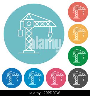 Baukran flache weiße Symbole auf runden farbigen Hintergründen Stock Vektor