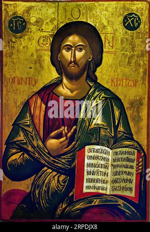 Symbol von Christ Pantokrator. Es wird dem Maler Michael Damaskenos zugeschrieben. Zweite Hälfte des 16 Jahrhunderts Athen Griechenland Byzantinisches Museum Orthodoxe Kirche Griechisch ( icon ) Stockfoto