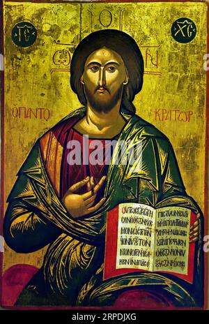 Symbol von Christ Pantokrator. Es wird dem Maler Michael Damaskenos zugeschrieben. Zweite Hälfte des 16 Jahrhunderts Athen Griechenland Byzantinisches Museum Orthodoxe Kirche Griechisch ( icon ) Stockfoto