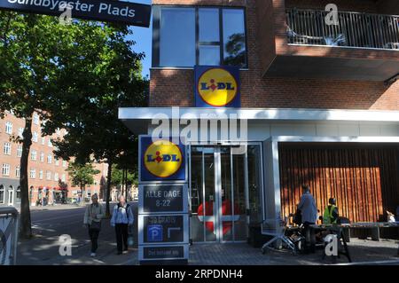 04. September 2023/ Deutsche Lidl-Lebensmittelkette in Herlev, dänische Hauptstadt Kopenhagen, Dänemark. (Foto: Francis Joseph Dean/Dean Pictures) Stockfoto