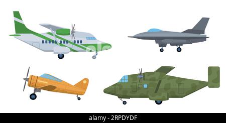 Cartoon-Satz Fracht, Militärflugzeuge. Vektorillustration isoliert auf weißem Hintergrund Stock Vektor