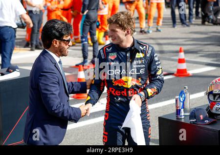 VERSTAPPEN Max (Ned), Red Bull Racing RB19, Portrait BEN SULAYEM Mohammed (vae), Präsident der FIA, Portrait während des 2023 Formel 1 Pirelli Grand Premio dÂ&#x80;&#x99;Italia Grand Prix, 14. Runde der Formel-1-Weltmeisterschaft 2023 vom 1. Bis 3. September 2023 auf dem Autodromo Nazionale di Monza, in Monza, Italien Stockfoto