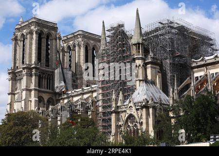 (190818) -- PEKING, 18. August 2019 -- die Kathedrale Notre Dame wird in Paris, Frankreich, am 16. August 2019 repariert. ) XINHUA-FOTOS DES TAGES GaoxJing PUBLICATIONxNOTxINxCHN Stockfoto