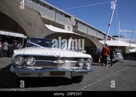 (190818) -- SYDNEY, 18. August 2019 -- Ein Chevrolet Hochzeitsauto wird während der jährlichen Hochzeitsausstellung in Sydney im Sydney Olympic Park in Sydney, Australien, am 18. August 2019 gesehen. ) AUSTRALIEN-SYDNEY-WEDDING EXPO BaixXuefei PUBLICATIONxNOTxINxCHN Stockfoto