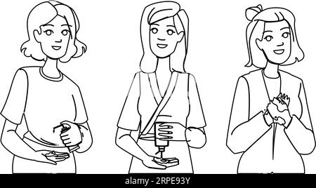 Wasch-Desinfektionsmittel Hände Frau Vektor Stock Vektor