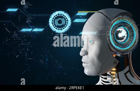 Roboterdenken und Big-Data-Prozess, 3D-Rendering von Illustrationen Stockfoto