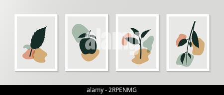 Apple Fruit Leaves Plant Botanical Wall Art 4 Set Design. Leinwand mit einer Breite von 18 Zoll und einer Höhe von 24 Zoll. Stock Vektor