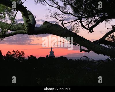 (190902) -- PEKING, 2. September 2019 -- Mobile Foto zeigt Sonnenuntergänge in der Nähe des Jingshan Park in Peking, Hauptstadt von China, 1. September 2019. ) (BeijingCandid)CHINA-BEIJING-SUNSET(CN) zhangxhaofu PUBLICATIONxNOTxINxCHN Stockfoto