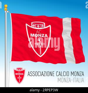 Monza, Italien, Jahr 2023, Monza Football Association wehende Flagge mit Schild, Illustration Stockfoto