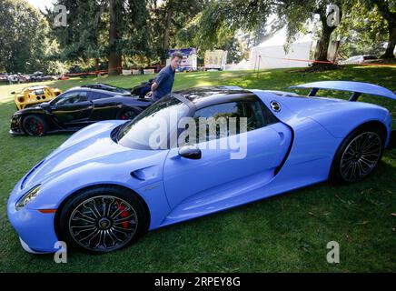 190906 -- VANCOUVER, 6. September 2019 Xinhua -- Ein Porsche 918 Spyder e-Hybrid wird während der Medienvorschau der 10. Jährlichen Luxus- und Super Weekend Show in Vancouver, Kanada, am 6. September 2019 gezeigt. Das 10. Luxus- und Supercar-Wochenende ist vom 7. Bis 8. September für die Öffentlichkeit geöffnet und präsentiert Marken wie Rolls-Royce, Bugatti Veyron usw. Foto von Liang Sen/Xinhua CANADA-VANCOUVER-LUXUS UND SUPERCAR WOCHENENDE-SHOW PUBLICATIONxNOTxINxCHN Stockfoto